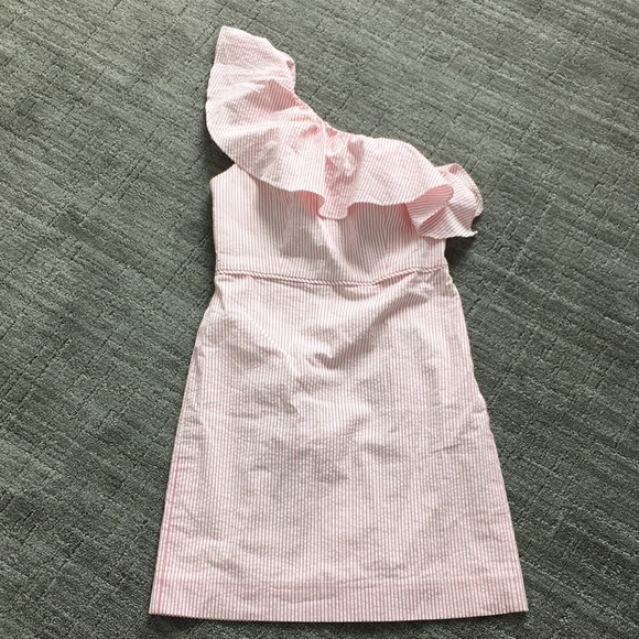 J.Crew One-shoulder Ruffle Dress In Seersucker - Picture 2 of 8